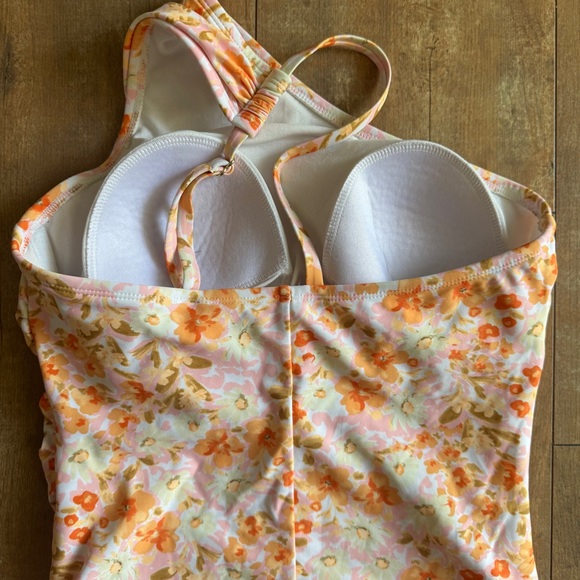 Kona Sol Floral One Piece Swimsuit Pink & Orange Floral One Shoulder Sz Medium - Picture 6 of 7